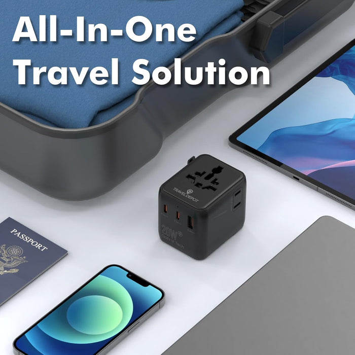 Universal GaN Travel Adapter – 5-in-1 USB/AC, Global Charging