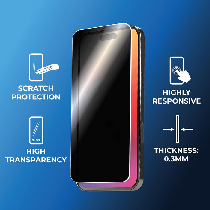 BLACK+DECKER 2Pack Privacy Screen Protector for iPhone 16, Sensor Protection, Dynamic Island Compatible, Anti Spy Tempered Glass 9H Hardness Case Friendly, Highly Responsive, HD Image Quality