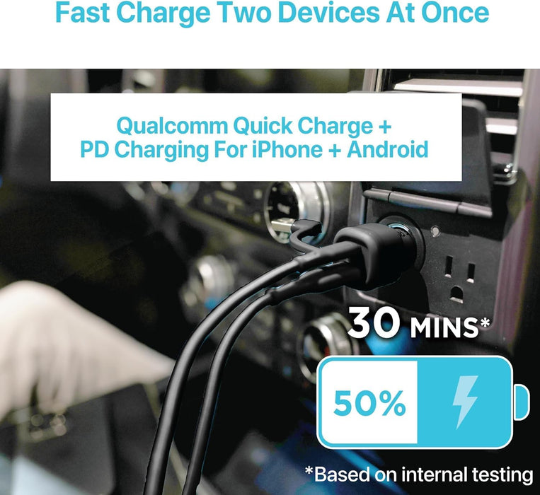 BLACK+DECKER 38W USB-C Car Charger – Dual Port PD/QC Fast Charging Adapter for iPhone, Samsung, Pixel, iPad & More