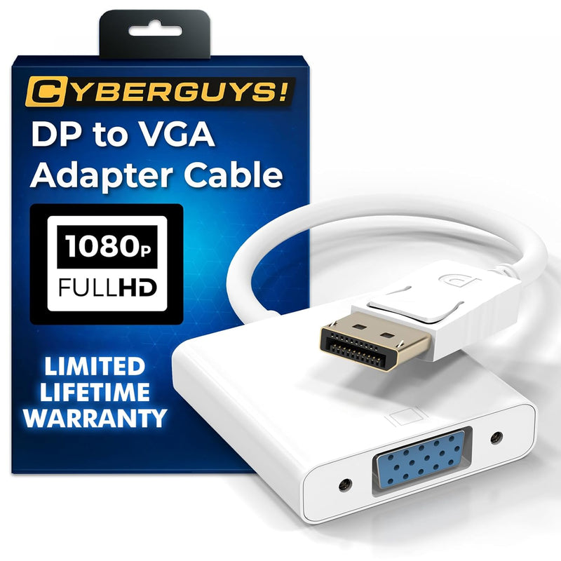 Cyberguys DisplayPort (DP) to VGA Cable Adapter – 1080P DP Male to VGA Female Converter for Monitor Projector HDTV – Gold-Plated, Secure-Latch Display Port Connector – 1/2/5 Pack for Laptop PC Desktop
