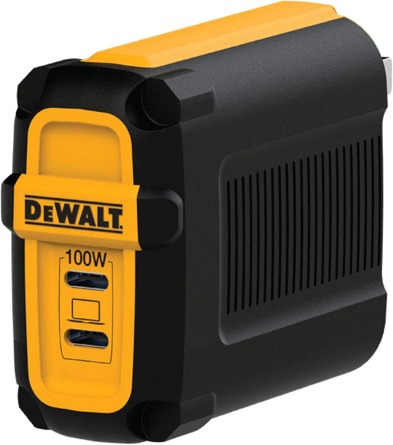 DEWALT Heavy Duty 100W USB-C GaN Charger – Dual Port Fast Compact Wall Adapter for Laptops, Tablets & Phones