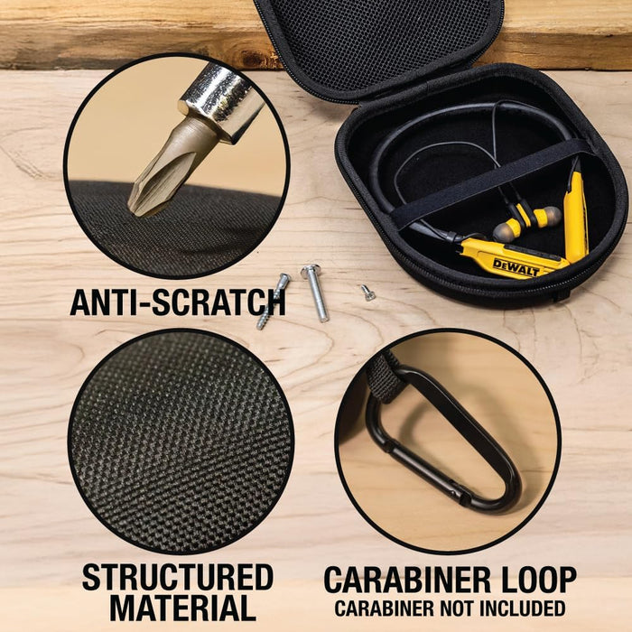 DEWALT Heavy Duty Protective Case – Neckband Earbuds Travel Storage