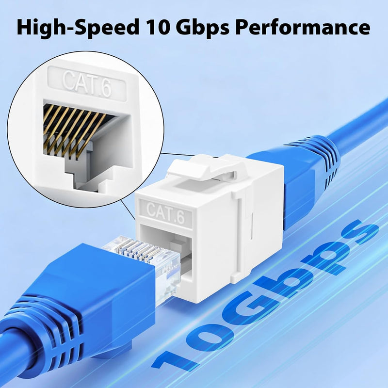 CAT6 Keystone Jack Inline Coupler RJ45 Female-to-Female 10Gbps Ethernet