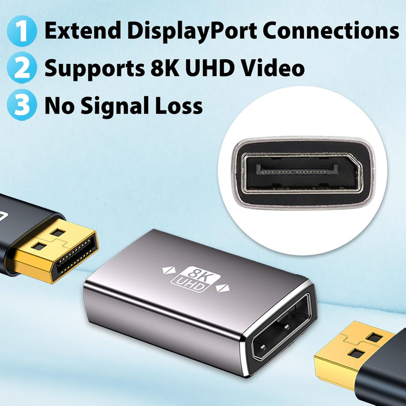 Cyberguys DisplayPort Coupler 2-Pack – 8K@60Hz DP Female to Female Extension Adapter