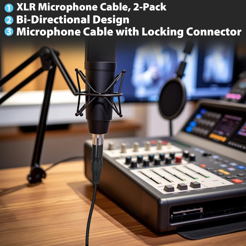 Cyberguys XLR Microphone Cable 2-Pack – XLR Male to Female Balanced Audio Cords