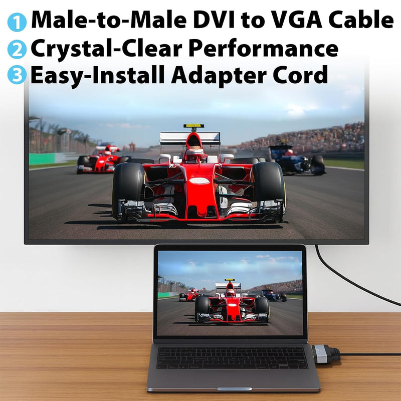 Cyberguys DVI to VGA Cable (6ft) – DVI-D to VGA Adapter Cord w/Secure Latch, Gold-Plated