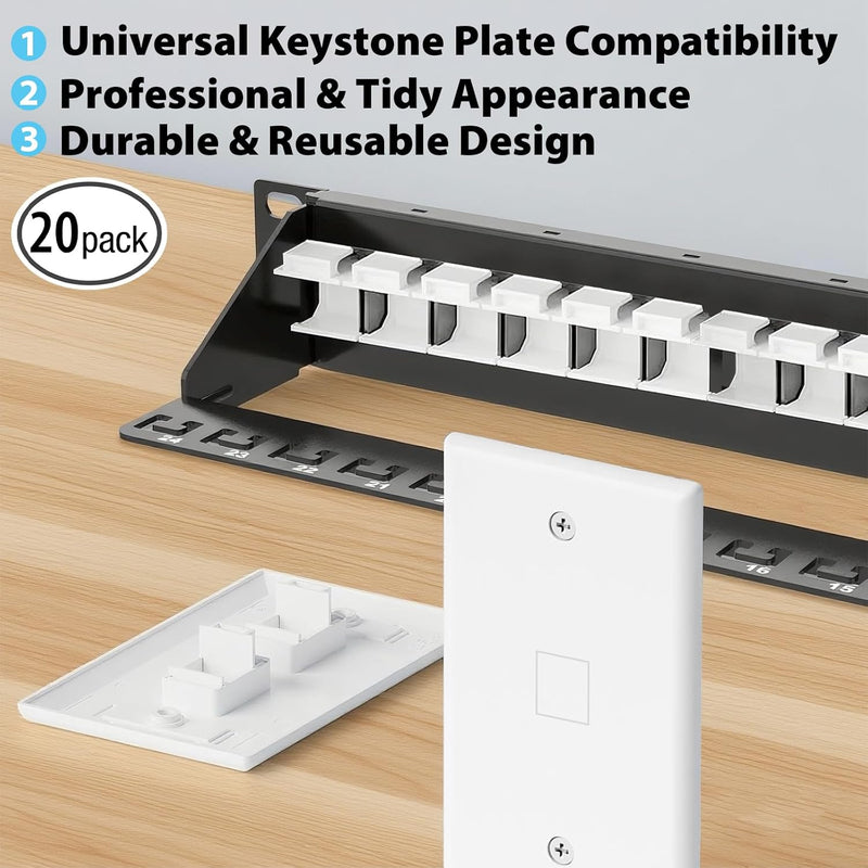Cyberguys Blank Keystone Jack Inserts, White – 20-Pack