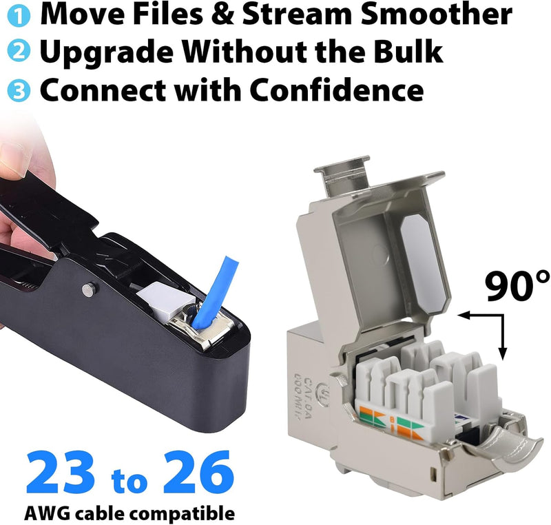 Cyberguys 90° Shielded CAT6A Keystone Jacks 6-Pack – Metal Housing