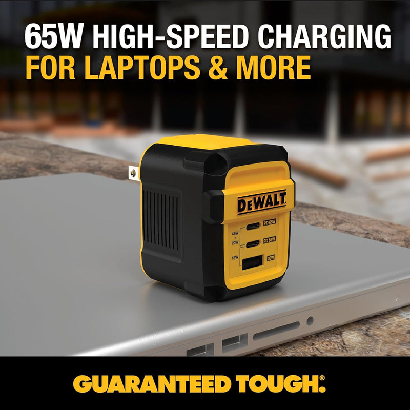 DEWALT Heavy Duty 65W 3-Port USB-C GaN Charger – Fast Compact Wall Adapter for Laptops, Tablets & Phones