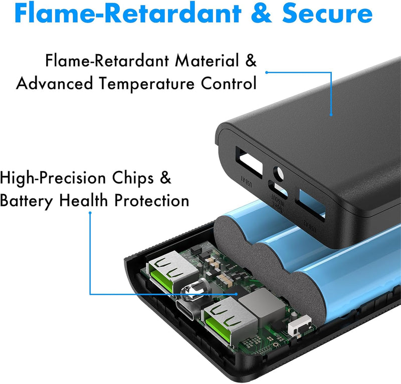 3-Port 6000mAh Portable Power Bank – Fast USB-C Charger with Flashlight for iPhone & Android