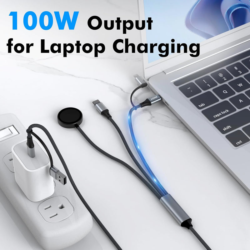 4-in-1 Multi Charging Cable – 100W USB-C Fast Charger for iPhone, Samsung & Apple Watch