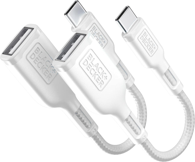 BLACK+DECKER USB-C to USB-A Adapter – Nylon Braided 2-Pack OTG Cable for iPhone, MacBook, iPad
