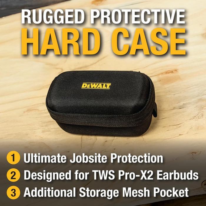 DEWALT Heavy Duty Protective Headphone Case for TWS ProX2 ANC Earbuds, Compact Lightweight w/EVA Earphone Hard Shell Case, Headset Travel Carry Shock/Water-Resistant, Soft Interior & Accessory Pocket
