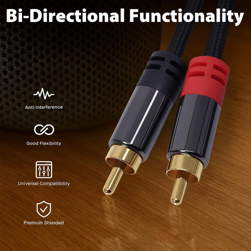 Cyberguys 2RCA to 2RCA Audio Cable – Braided Shielded RCA Male to Male Cord
