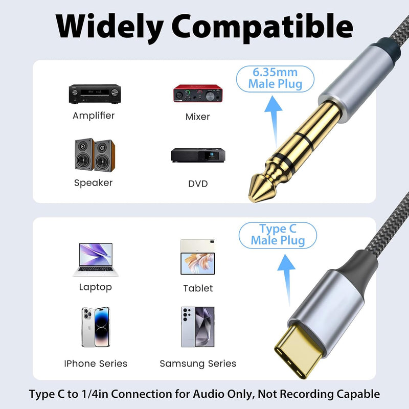 Cyberguys USB-C to 1/4″ Audio Cable – Braided Type-C to 6.35mm TRS Cord