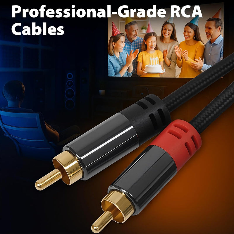 Cyberguys 2RCA to 2RCA Audio Cable – Braided Shielded RCA Male to Male Cord