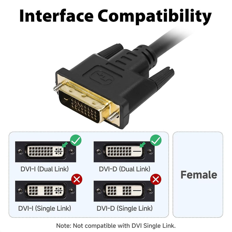 Cyberguys Dual Link DVI Cable – Gold-Plated DVI-D Cord w/Screw Lock, 2560x1600@60Hz, 1080P@120Hz
