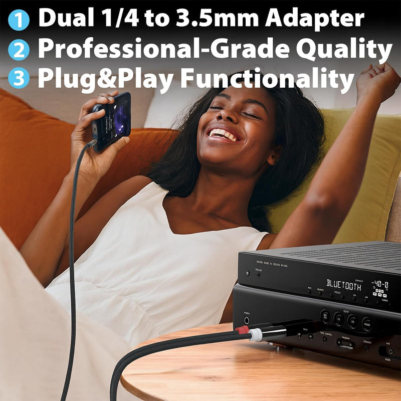 Cyberguys 3.5mm to Dual 1/4″ Audio Cable – Braided TRS to Dual TS Cord