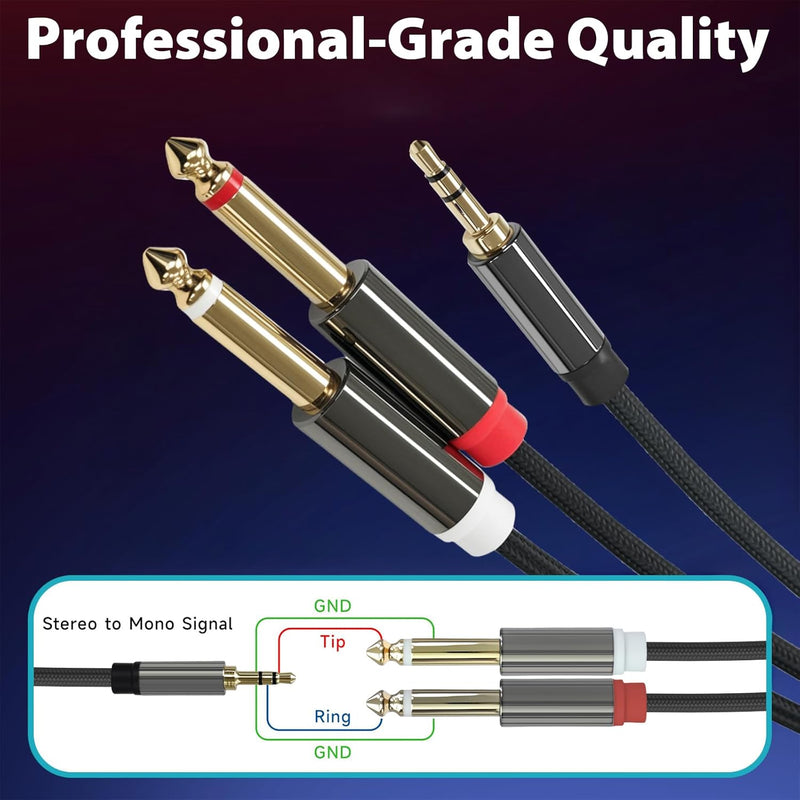 Cyberguys 3.5mm to Dual 1/4″ Audio Cable – Braided TRS to Dual TS Cord