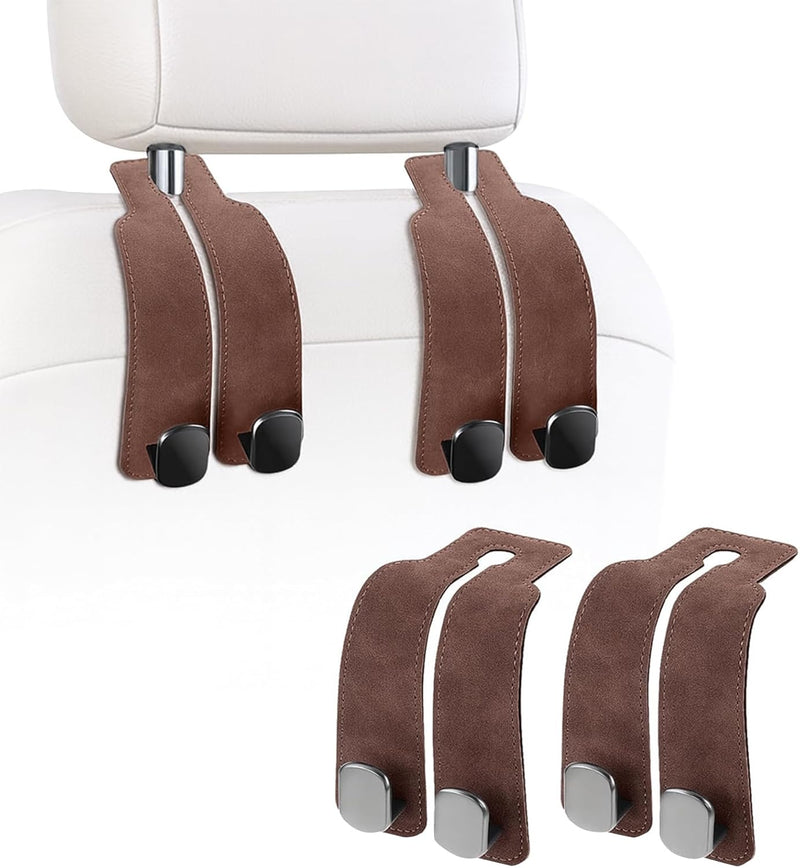 Travel Depot Leather Car Seat Headrest Hooks, Double Hook Bag Organizer (2-Pack)