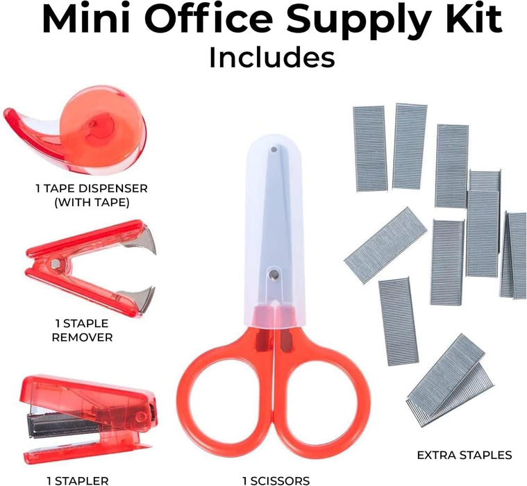 Mini School & Office Supplies Kit – Stapler, Tape Dispenser, Scissors & Staples