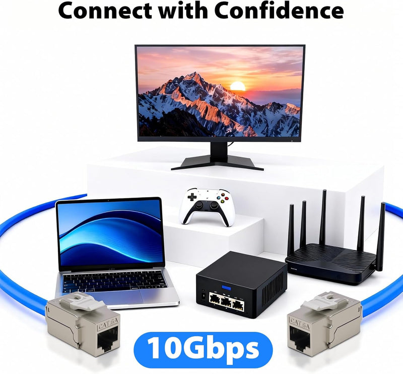 Cyberguys 90° Shielded CAT6A Keystone Jacks 6-Pack – Metal Housing