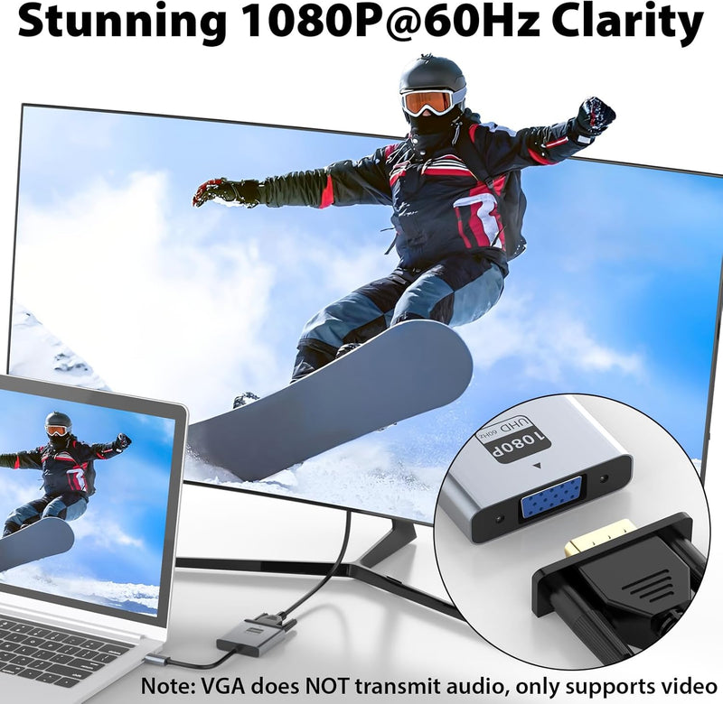 Cyberguys VGA to USB-C Adapter – Type-C to VGA Video Converter, 1080P@60Hz Plug & Play