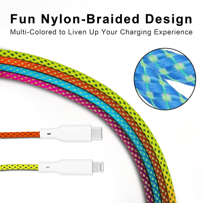 Apple MFi Certified Ombre Lightning Cable – 2-Pack 3ft USB-C Fast Charger for iPhone/iPad