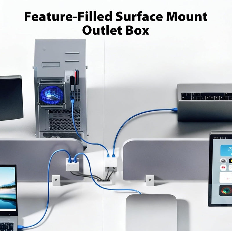 Cyberguys Keystone Jack Surface Mount Box, Wall or Desk Install – 5-Pack