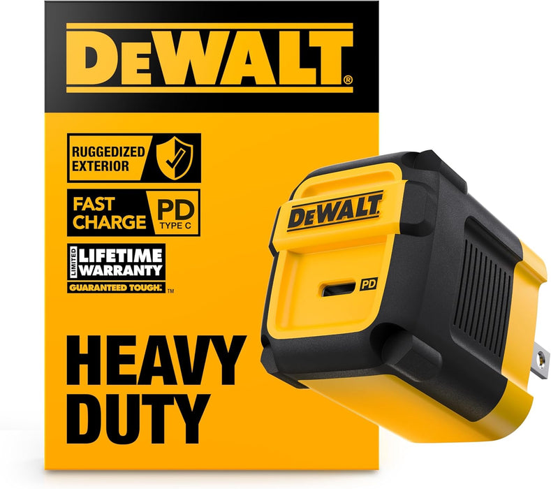 DEWALT Heavy Duty 30W PD USB Wall Charger, Worksite USB-C Chargers, Type C Fast Charger, Foldable Plug, Compatible with iPhone 16 15 14 13 12 Pro Max iPad Pro