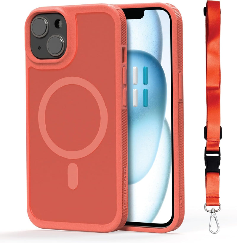 BLACK+DECKER iPhone 15 Series MagSafe Case – Rugged Shockproof, Lanyard, Custom Buttons