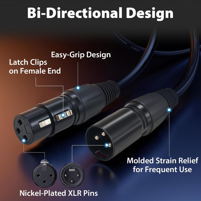 Cyberguys XLR Microphone Cable 2-Pack – XLR Male to Female Balanced Audio Cords