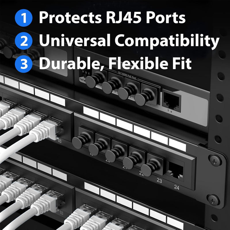 Cyberguys RJ45 Dust Cover Caps, Black – 50-Pack