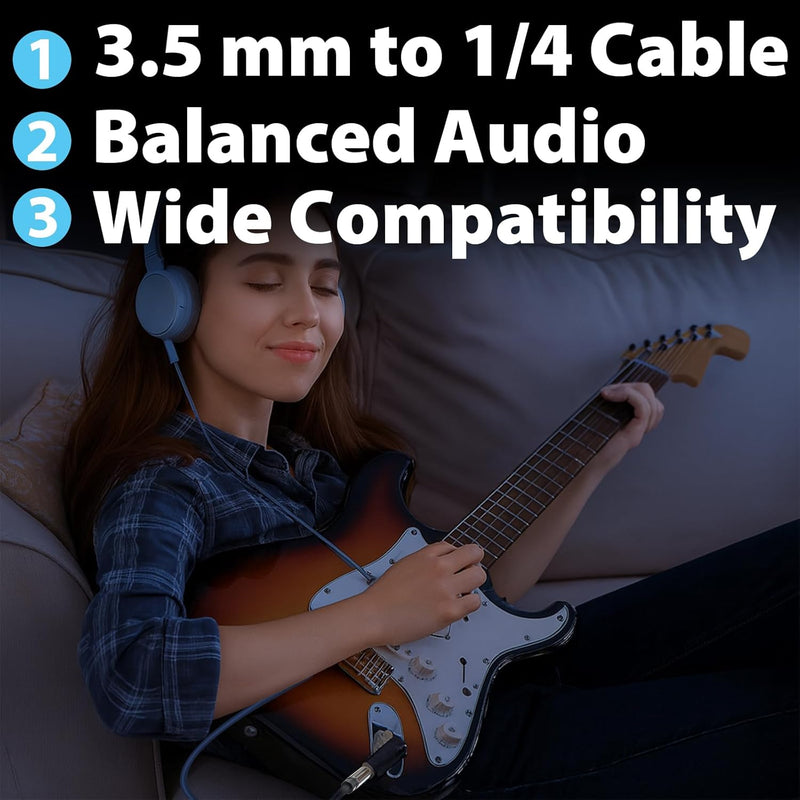 Cyberguys 3.5mm to 1/4 Audio Cable – TRS Stereo Braided Cord, Gold-Plated Connectors