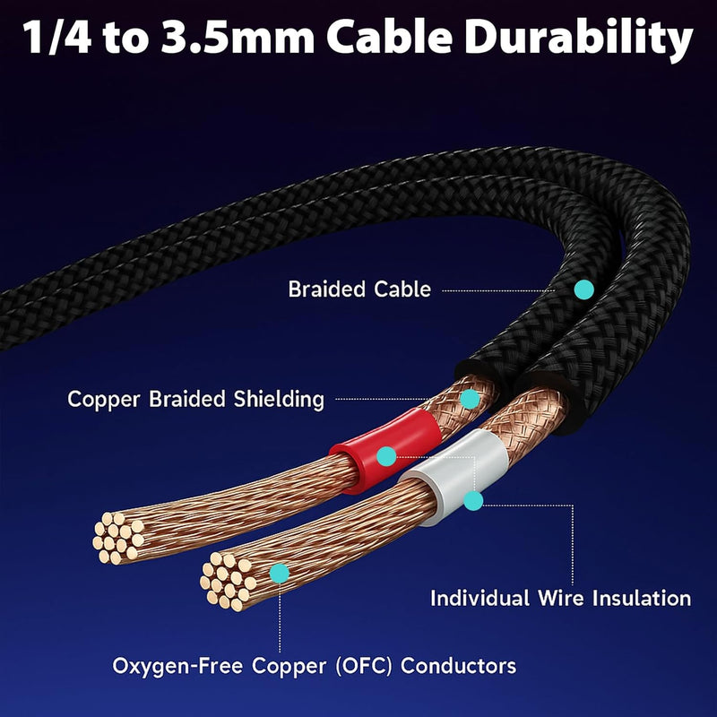 Cyberguys 3.5mm to Dual 1/4″ Audio Cable – Braided TRS to Dual TS Cord