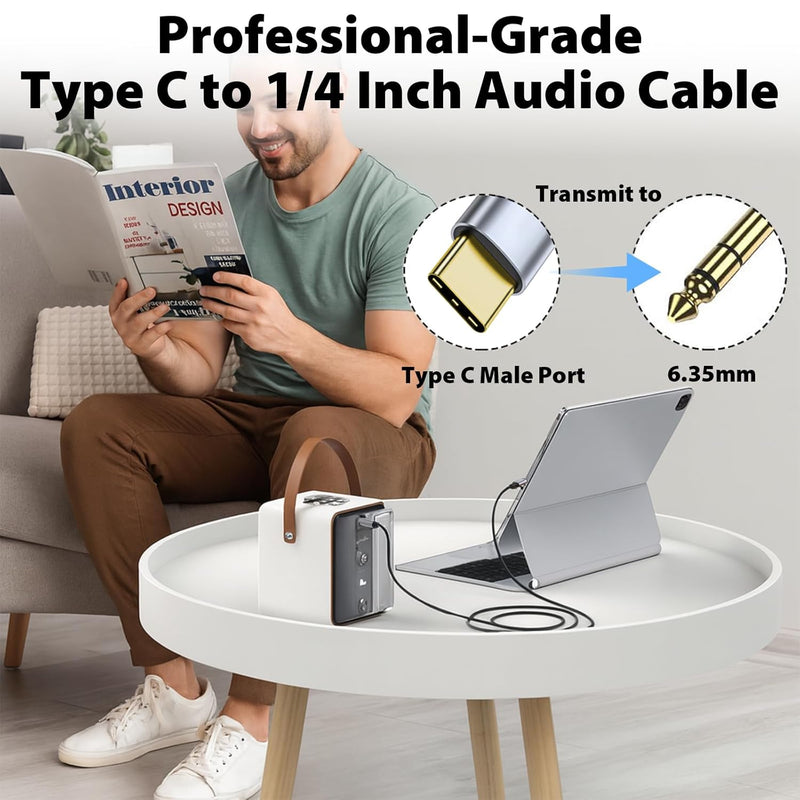 Cyberguys USB-C to 1/4″ Audio Cable – Braided Type-C to 6.35mm TRS Cord