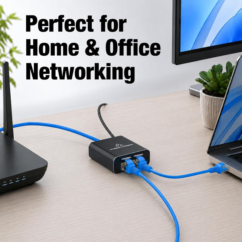 Cyberguys Gigabit Ethernet Splitter 1 to 2, USB Powered Active RJ45 Adapter
