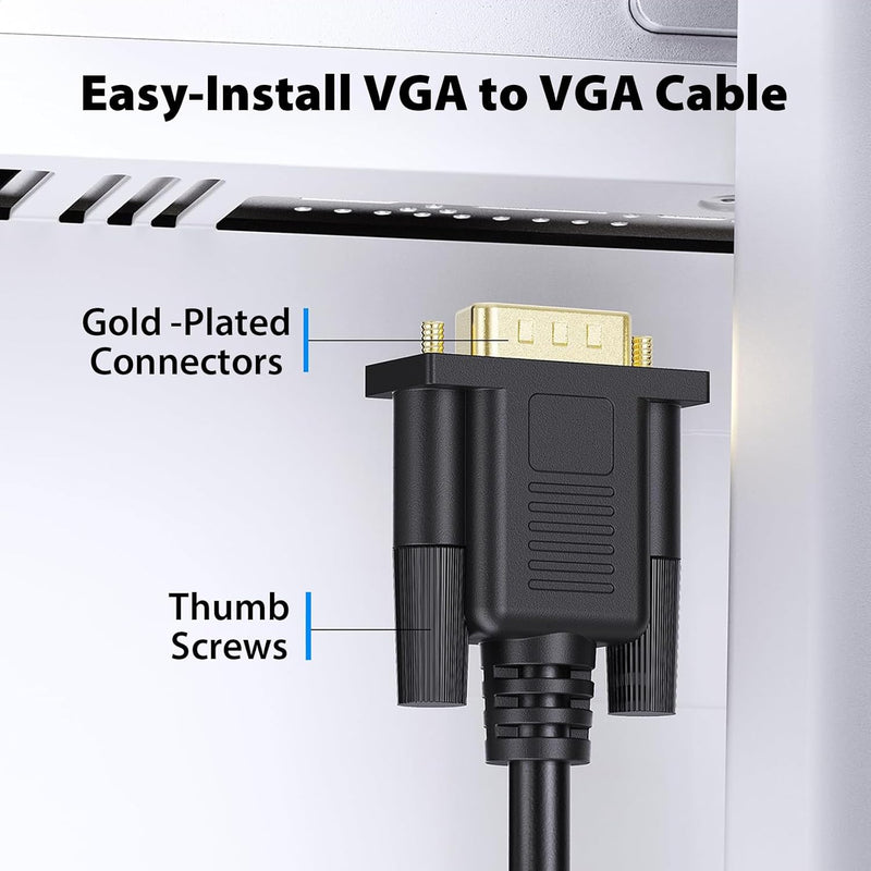 Cyberguys VGA Cable (6ft) – Secure-Latch Gold-Plated VGA Cord for Monitor, Projector & PC