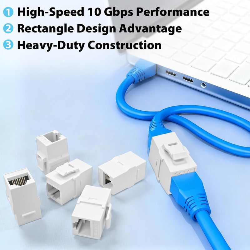 CAT6 Keystone Jack Inline Coupler RJ45 Female-to-Female 10Gbps Ethernet