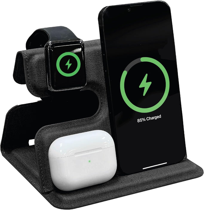 BLACK+DECKER 3 in 1 Charging Station for Apple Multiple Devices, Wireless Foldable Travel Charger for Multiple Devices iPhone 16 15 14 13 Pro Max Plus & Apple Watch Series/AirPods