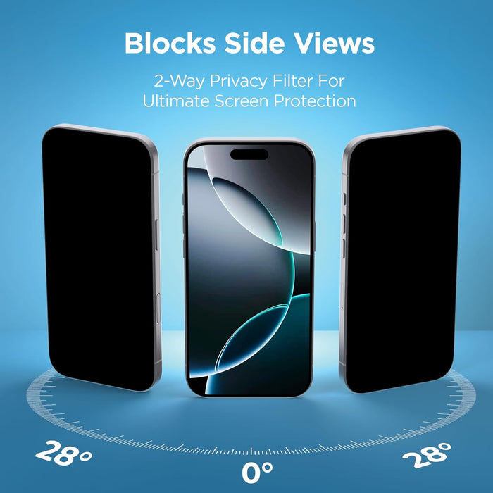 BLACK+DECKER 2Pack Privacy Screen Protector for iPhone 16, Sensor Protection, Dynamic Island Compatible, Anti Spy Tempered Glass 9H Hardness Case Friendly, Highly Responsive, HD Image Quality