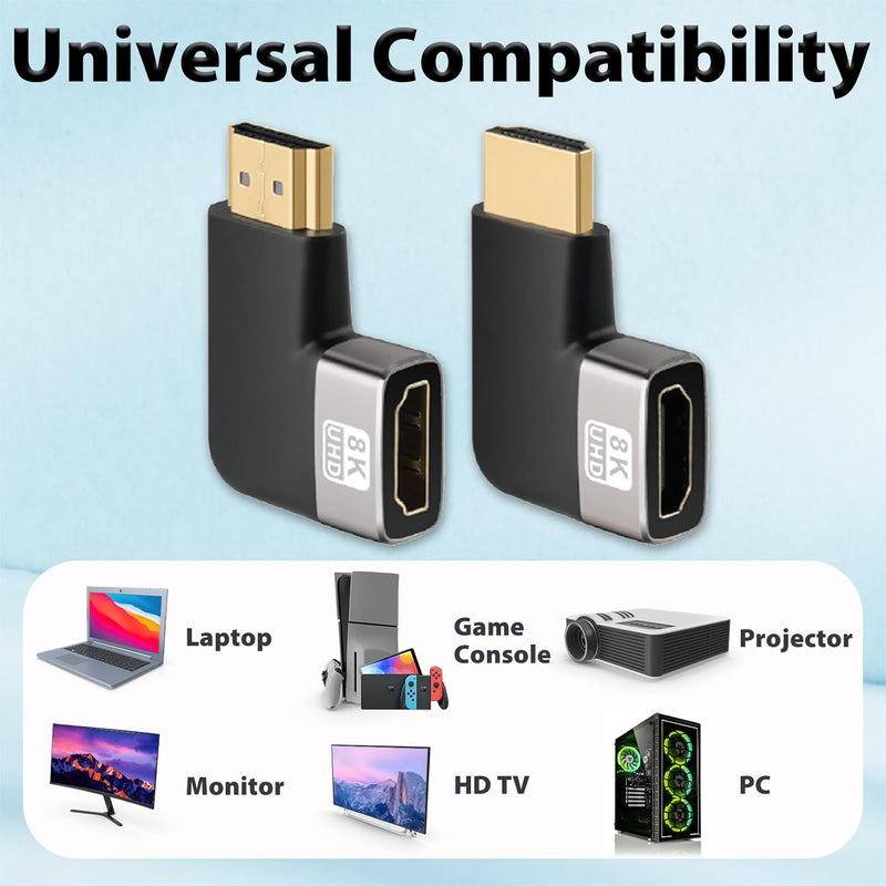 Cyberguys HDMI 90° & 270° Adapter 2-Pack – Right Angle HDMI Coupler, 8K/4K Support