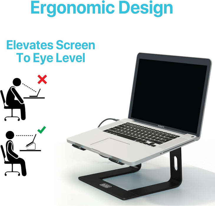 BLACK+DECKER Laptop Stand for Computer Desk, Ergonomic Laptop Stand for Desk, Laptop Riser Compatible with MacBook Notebook, Laptop Holder, Durable Aluminum Computer Riser Accessories