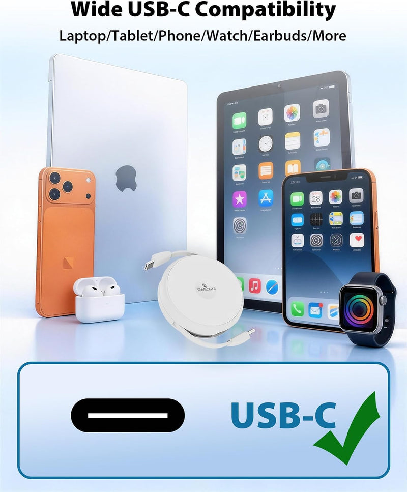 Travel Depot 2-in-1 Wireless Charger with Retractable USB-C Cable, 60W Fast