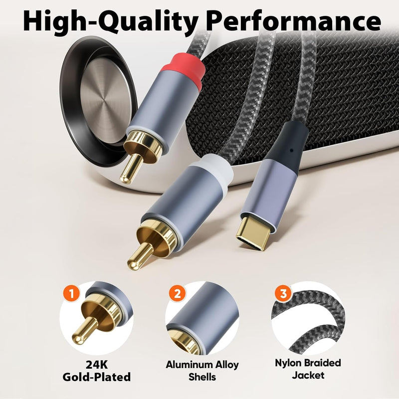 Cyberguys USB-C to RCA Audio Cable – Braided Type C to RCA Adapter w/DAC, 6.6ft