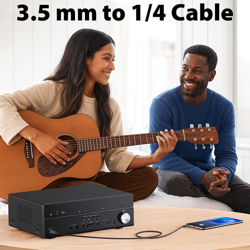 Cyberguys 3.5mm to 1/4 Audio Cable – TRS Stereo Braided Cord, Gold-Plated Connectors