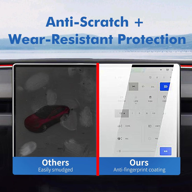 Tesla Model 3/Y Screen Protector – 9H Tempered Glass, Anti-Glare & Anti-Fingerprint with Mounting Frame Kit