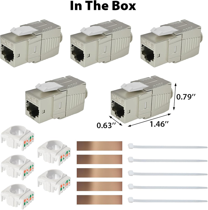 Cyberguys CAT 8 Shielded Keystone Jack, 40Gbps Gold-Plated RJ45 – 5-Pack