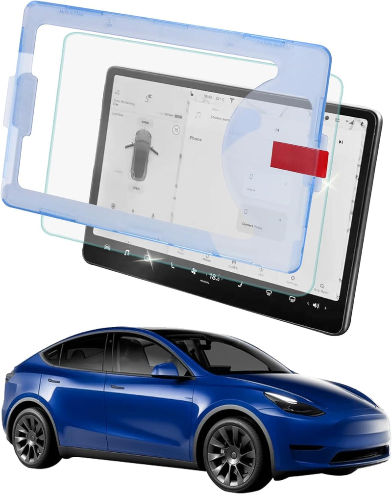 Tesla Model 3/Y Screen Protector – 9H Tempered Glass, Anti-Glare & Anti-Fingerprint with Mounting Frame Kit