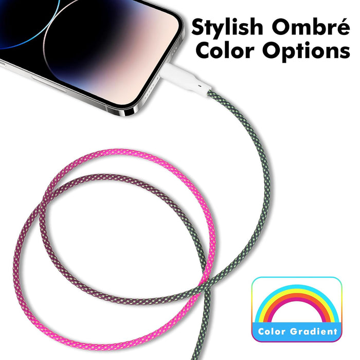 Apple MFi Certified Ombre Lightning Cable – 2-Pack 3ft USB-C Fast Charger for iPhone/iPad